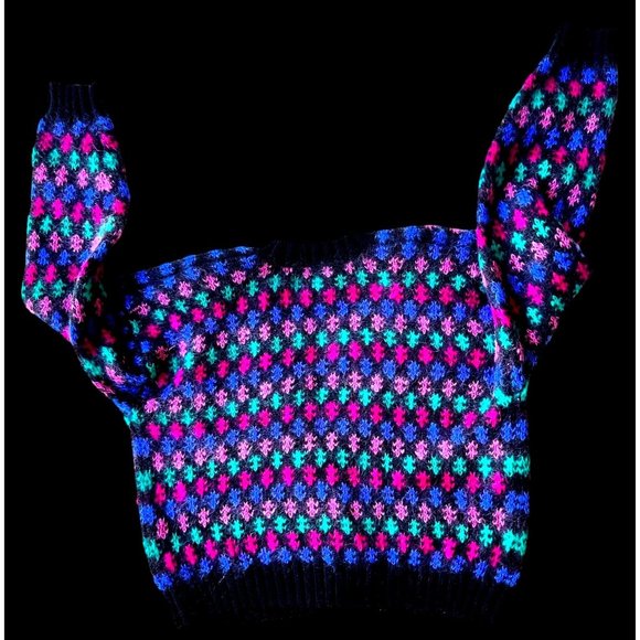 Best American Clothing Co Cardigan Medium Wool Blend Black Geometric Vin… - Picture 6 of 12